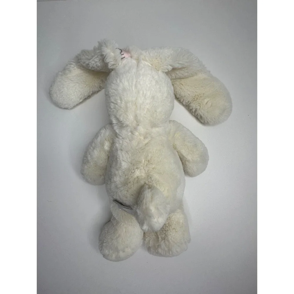 Brookstone Bunny Rabbit Plush NAP stuffed Animal White Pink Embroidered 14